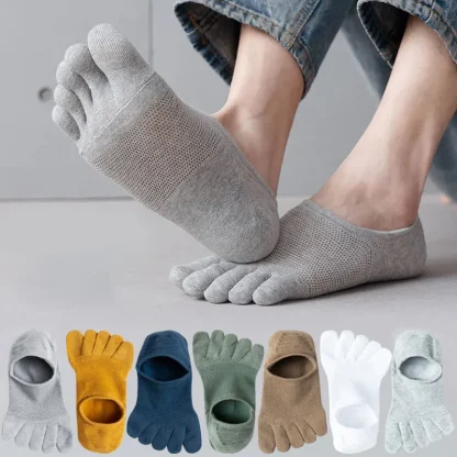 Breathable Ankle Toe Socks with Solid Color - Image 2